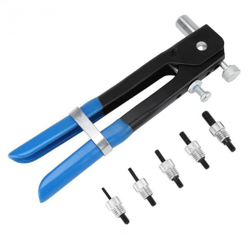 Manual riveter nut gun set with alloy steel tool, accessories, and storage case
