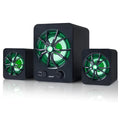 Green 2.1 USB computer speaker with colourful LED lights and 150cm cable