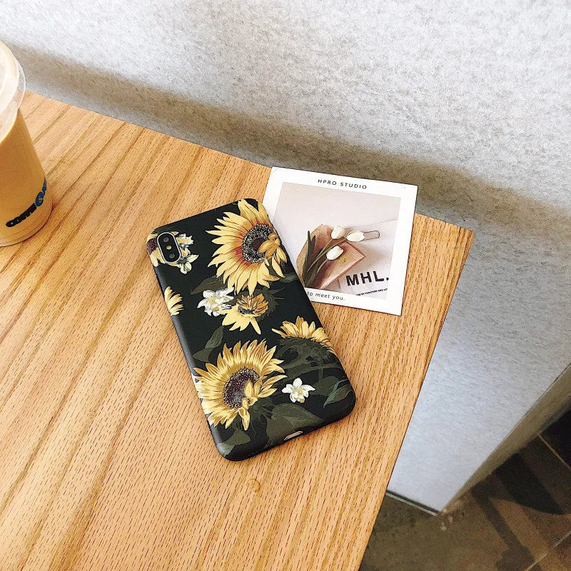 Sunflower flower silicone TPU back cover phone case for iPhone black