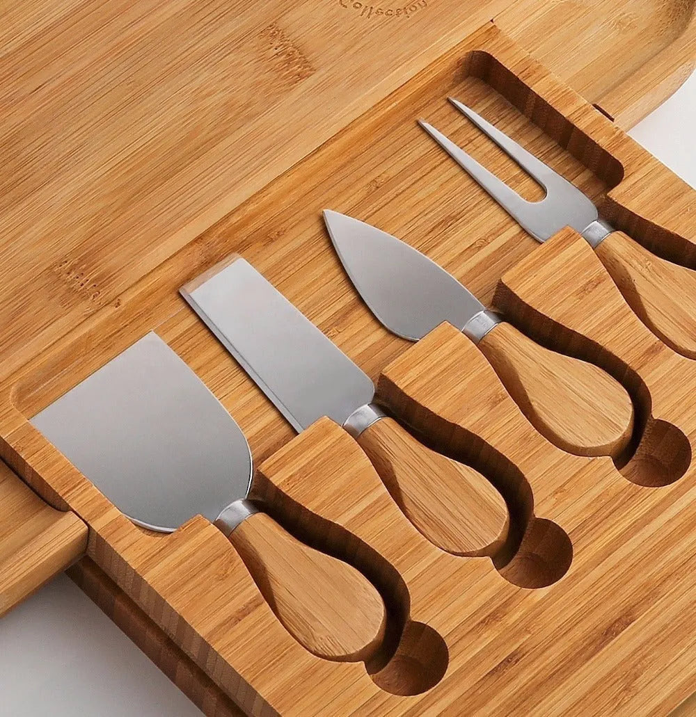 Square bamboo multipurpose cutting board with knife drawer wood colour finish