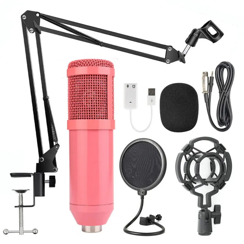 BM-800 condenser microphone stand set with electroplated mesh head in various colour options