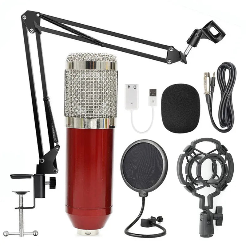 BM-800 condenser microphone stand set with electroplated mesh head in various colour options