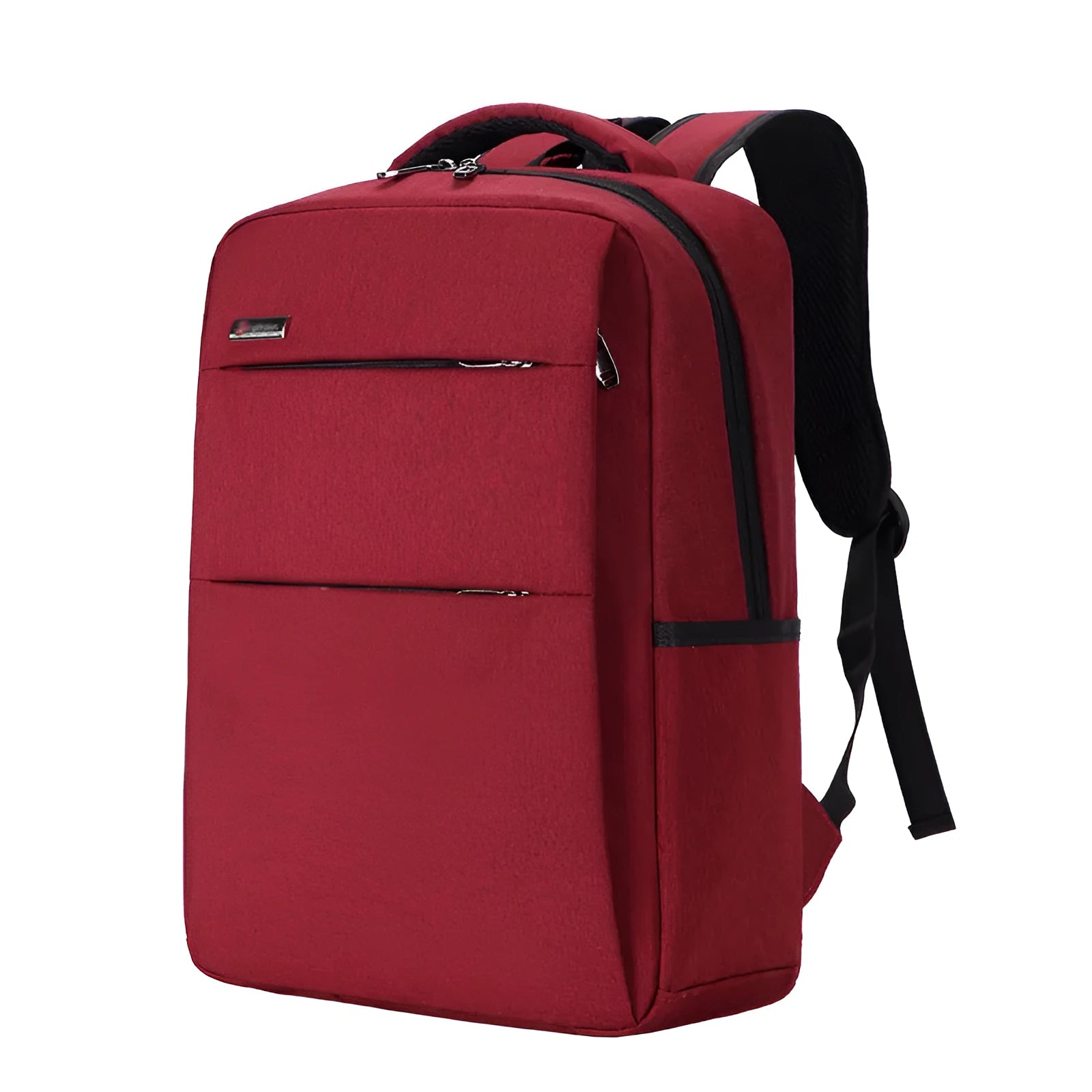 Black waterproof Oxford cloth laptop backpack with shoulder straps and built-in rechargeable power bank.