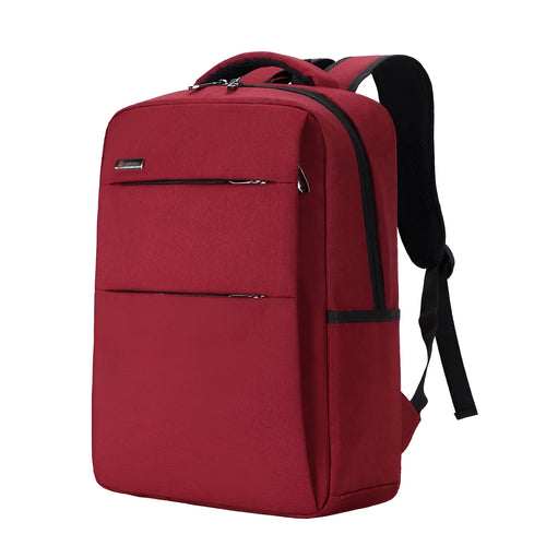 Black waterproof Oxford cloth laptop backpack with shoulder straps and built-in rechargeable power bank.