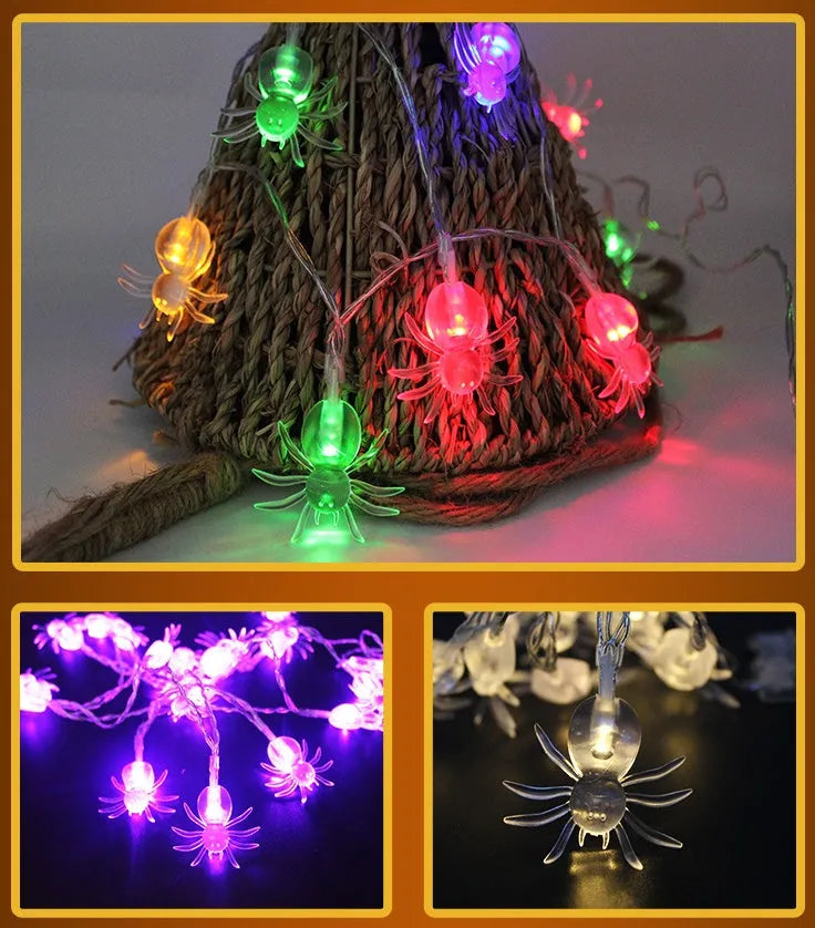 Halloween LED string lights with pumpkin, bat and ghost pendants on 1.2 metre white cable