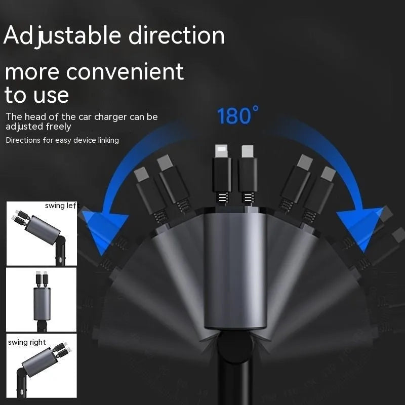 Automatic retractable car charger with cigarette lighter plug and retractable headband for cable management