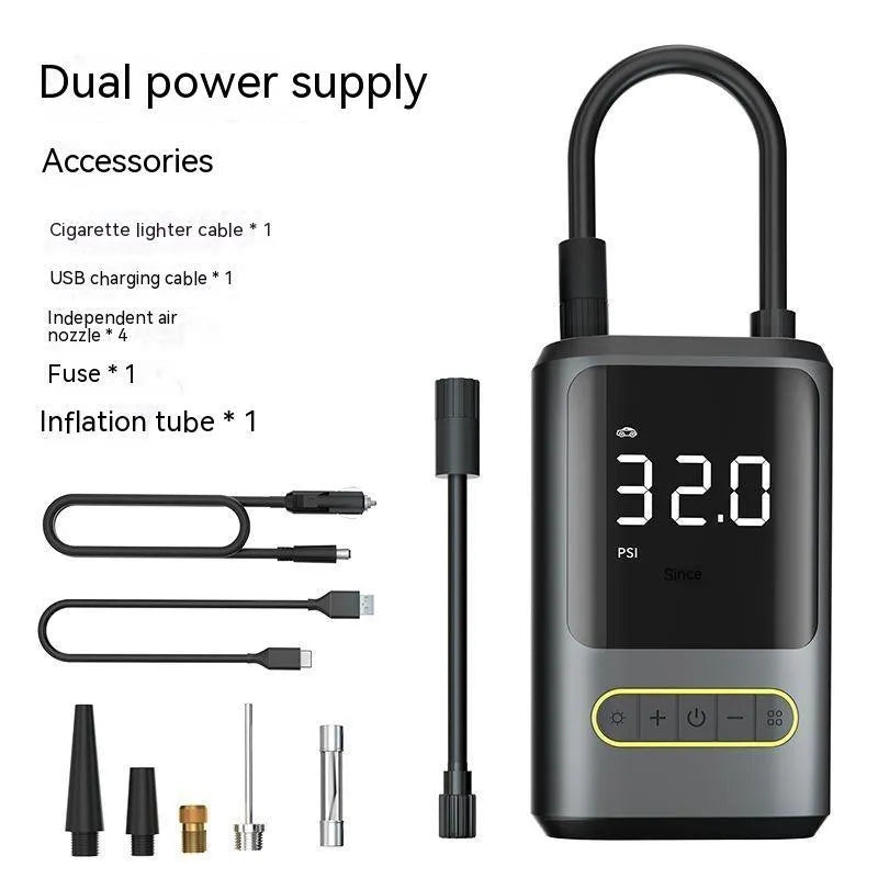 Handheld wireless digital display vehicle air pump with LED light showing pressure reading