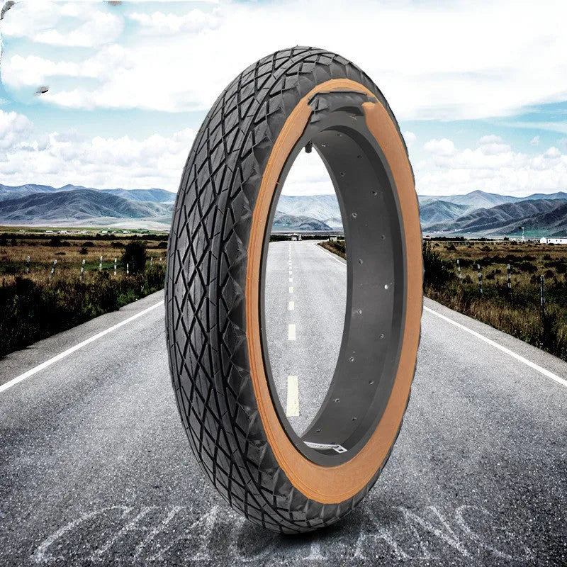 Brown rubber tyre for snowmobile and electric beach car showing 20×4.0 inch measurements