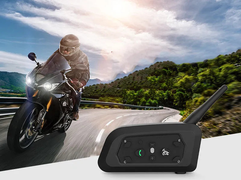 Motorcycle helmet Bluetooth intercom V6 Pro unit with headphones and mounting accessories
