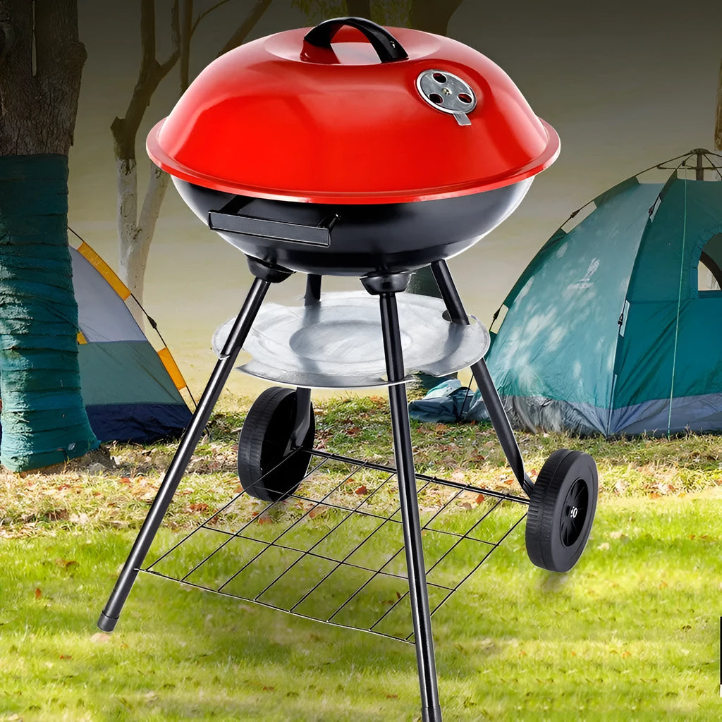 14-inch portable barbecue grill with iron construction and apple stove design for outdoor cooking