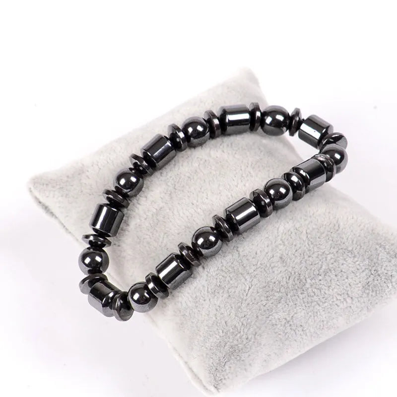Black pentagram stone magnetic bracelet with stretch band