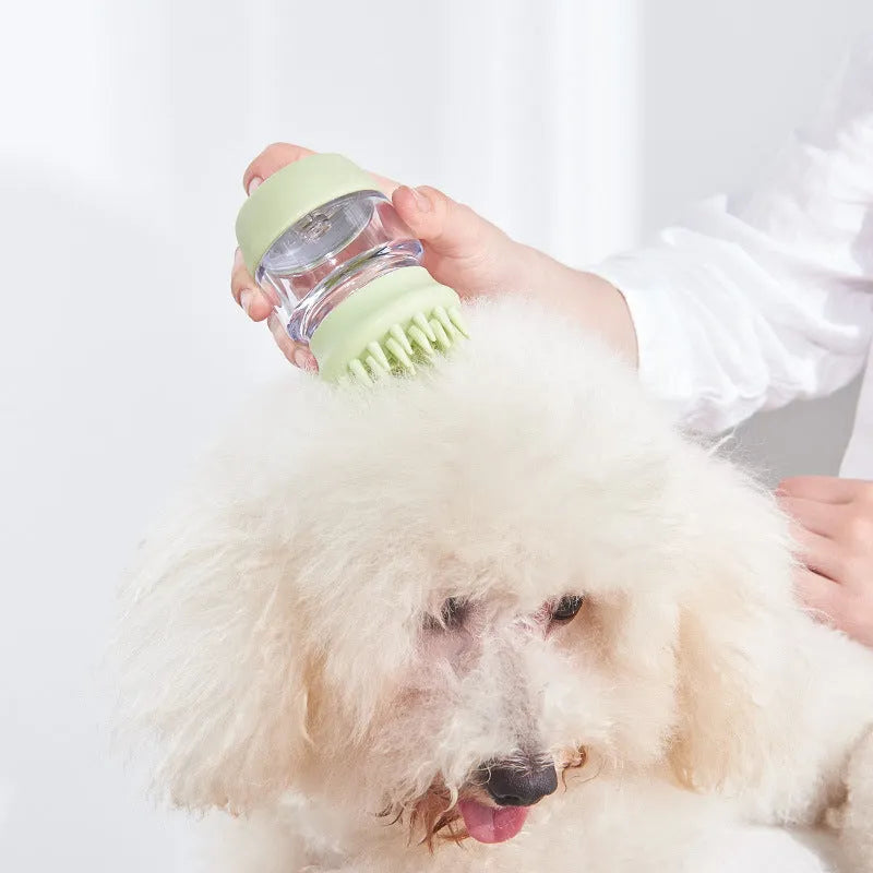 Green multifunctional silicone pet bath brush comb for cats and dogs with soft bristles