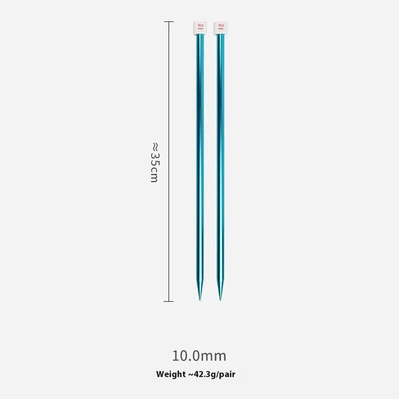 Set of crochet hooks in various sizes from 2.0mm to 10.0mm, each with a protective cap on a lengthened handle.