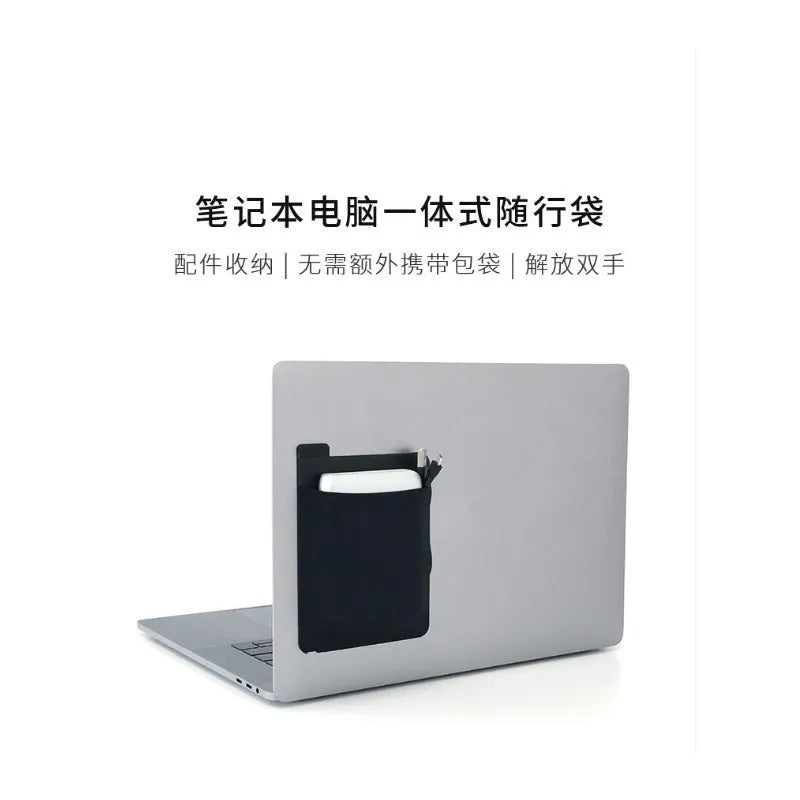 Black adhesive laptop back storage bag 15x12cm self-adhesive Lycra with pen loop