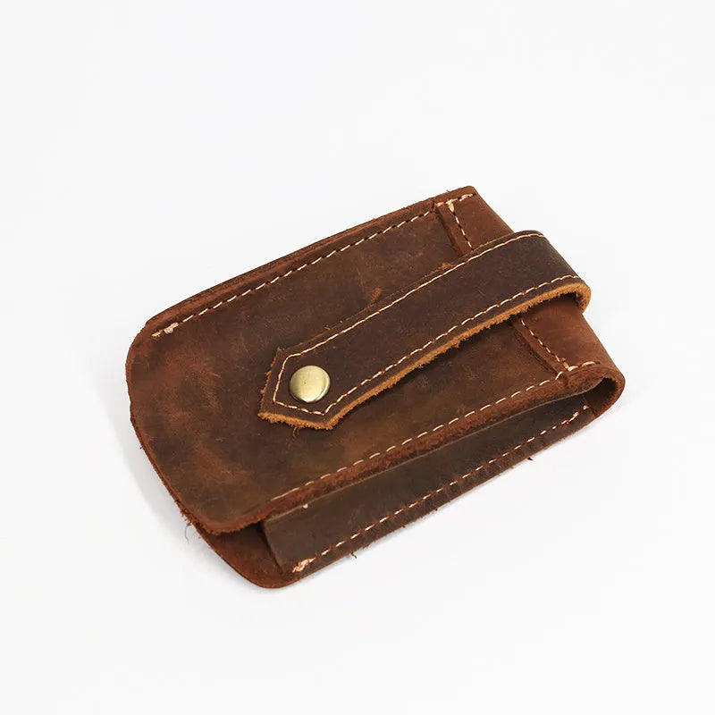 Crazy horse leather key case in dark brown, 7cm by 11.5cm, compact key organiser