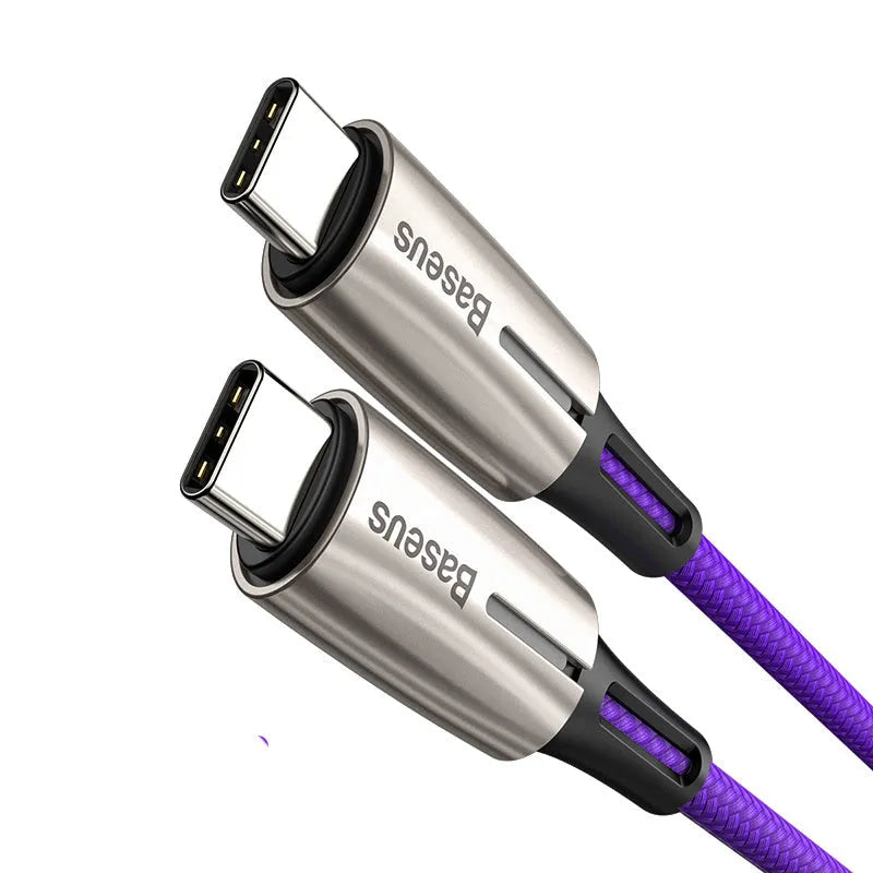 Purple and red USB Type-C to Type-C data cables with 1m length for PD60W fast charging.
