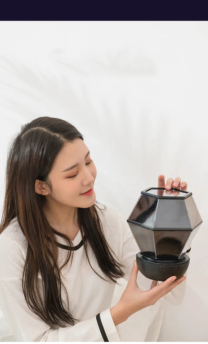 Children's LED night light with rotating star projections and USB power cable