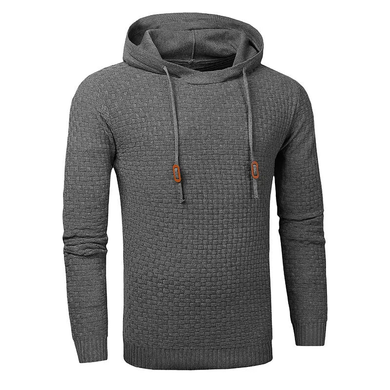 A man's plain hooded sweatshirt in a cotton-polyester blend, shown in multiple colour options.