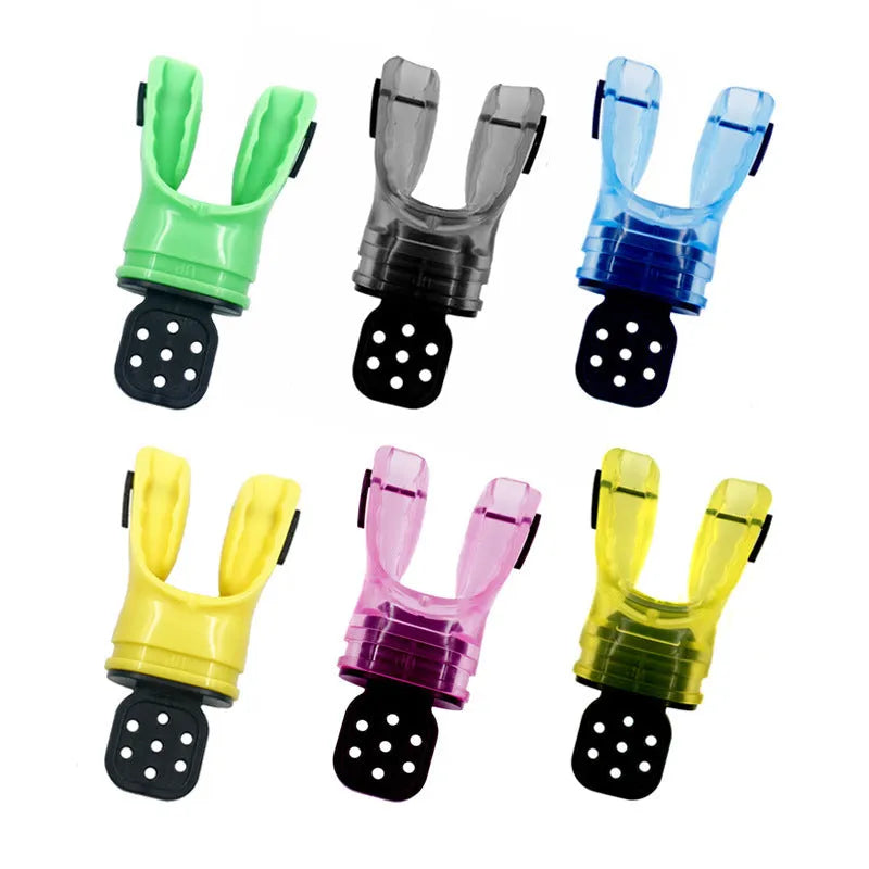 Plastic free diving mouthpiece made from edible silicone measuring 110mm long in various colour options