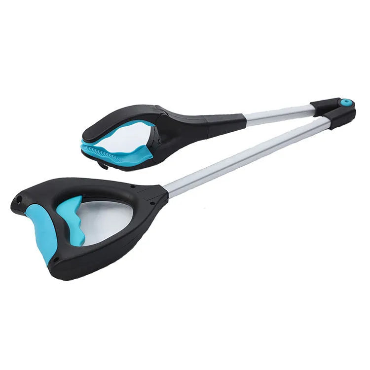 Blue foldable aluminium music equipment trolley with telescopic handle in folded position