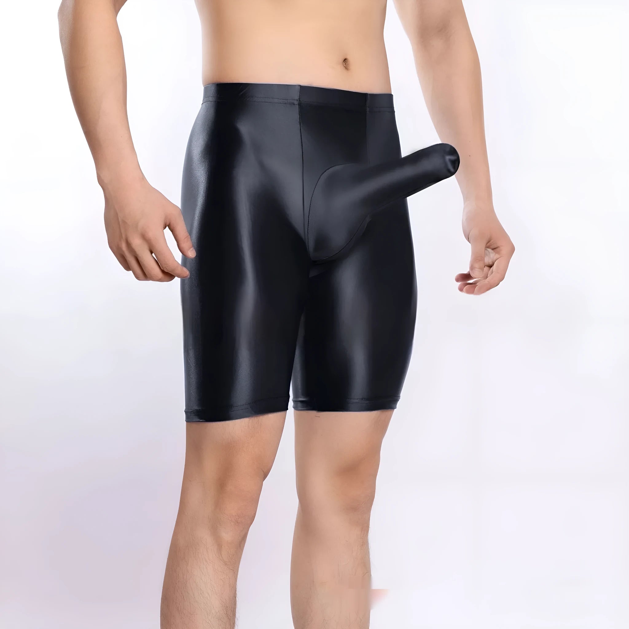 Plus size shiny silky sports shorts for men in nylon fabric showing available colour options