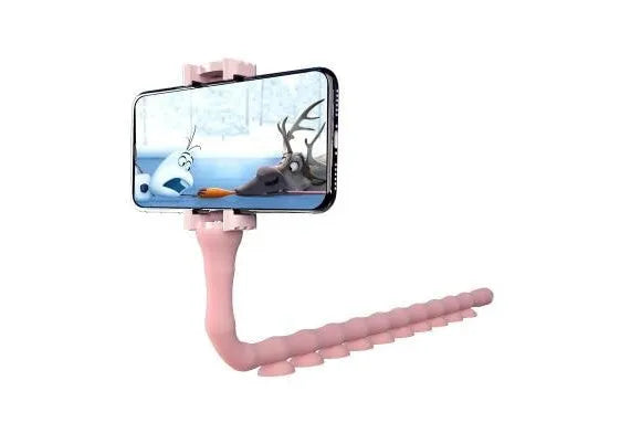 Flexible rubber phone bracket with suction cup base showing 62cm length and 360° rotation capability