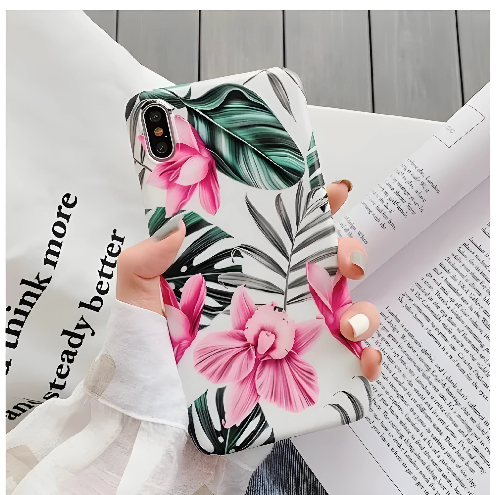 Pink floral pattern TPU iPhone case back cover showing flower design