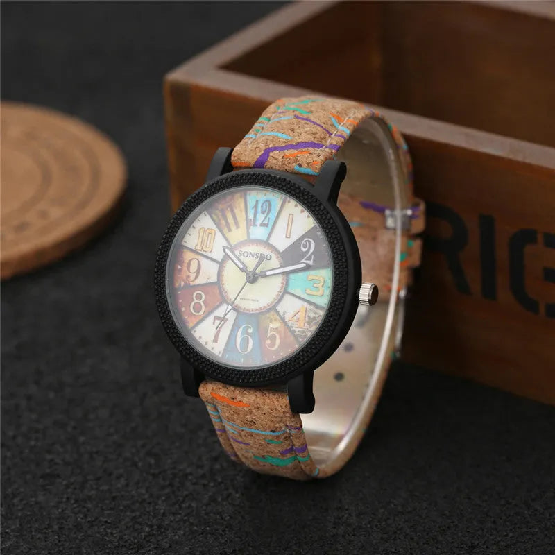 Women's vintage-style quartz watch with brown leather strap and 37mm round dial