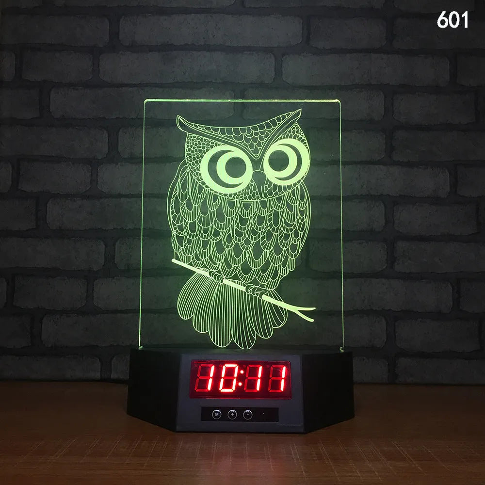 3D glowing dolphin shaped LED table lamp with remote control on a bedside table.
