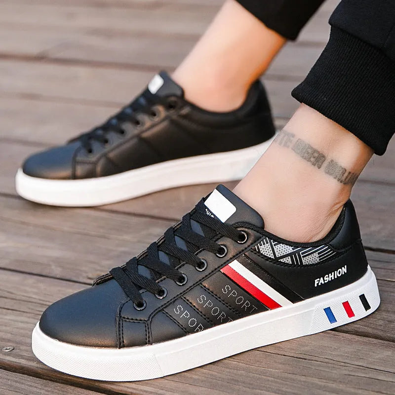 Men's sports shoes in black, grey and white colours showing Asian sizes 39-44