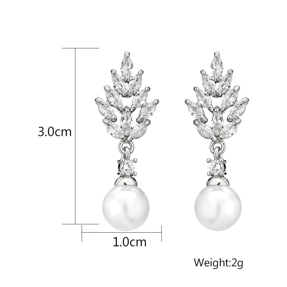 Geometric flower design women's earrings with pearl and micro-inlaid zircon stones in gold plating