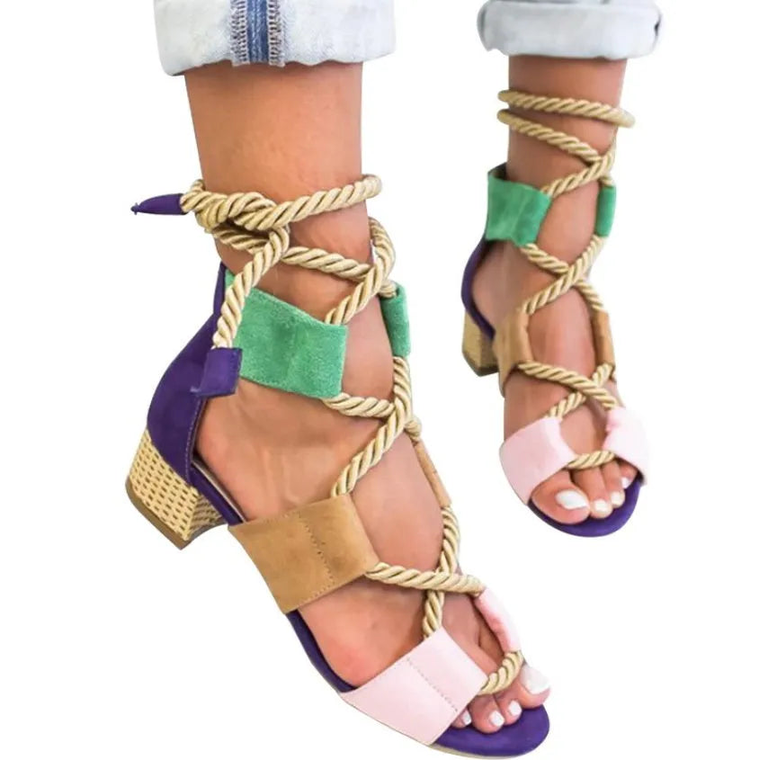 Women's round head sandals with thick colour-matched heel and fish mouth toe in multiple colour options