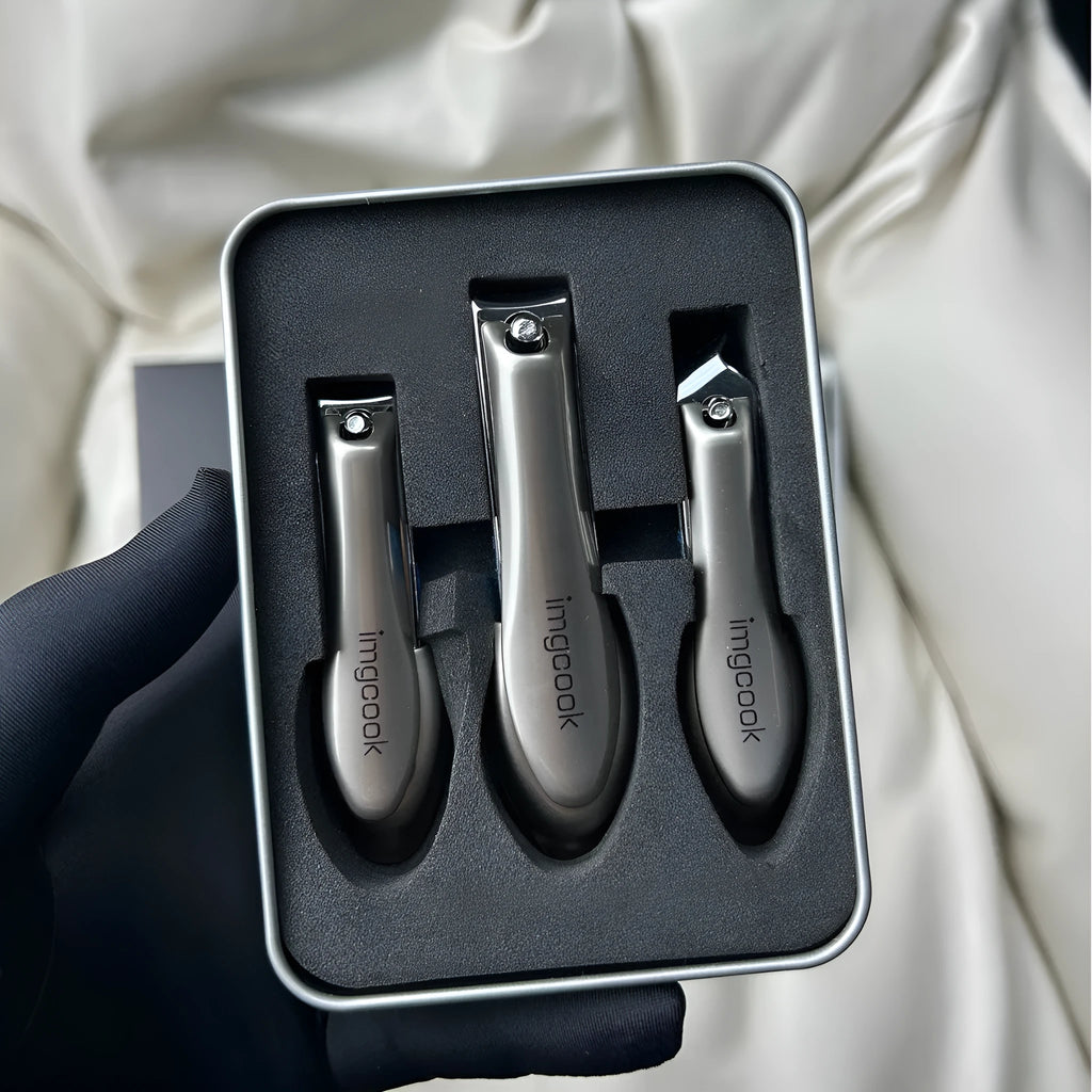 Black anti-splash nail scissors three-piece set with alloy and stainless steel