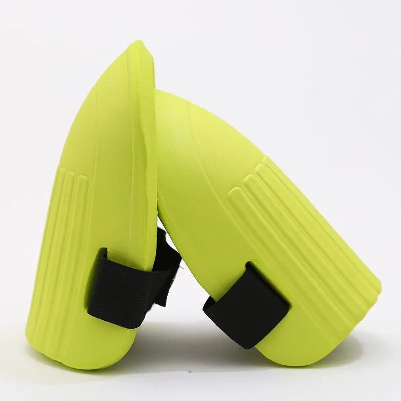 A pair of high-density EVA foam knee pads for gardening and work, shown in army green colour.