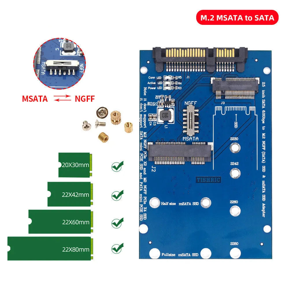 SATA3 to M.2 NGFF mSATA SSD conversion adapter card in black or blue PCB colour