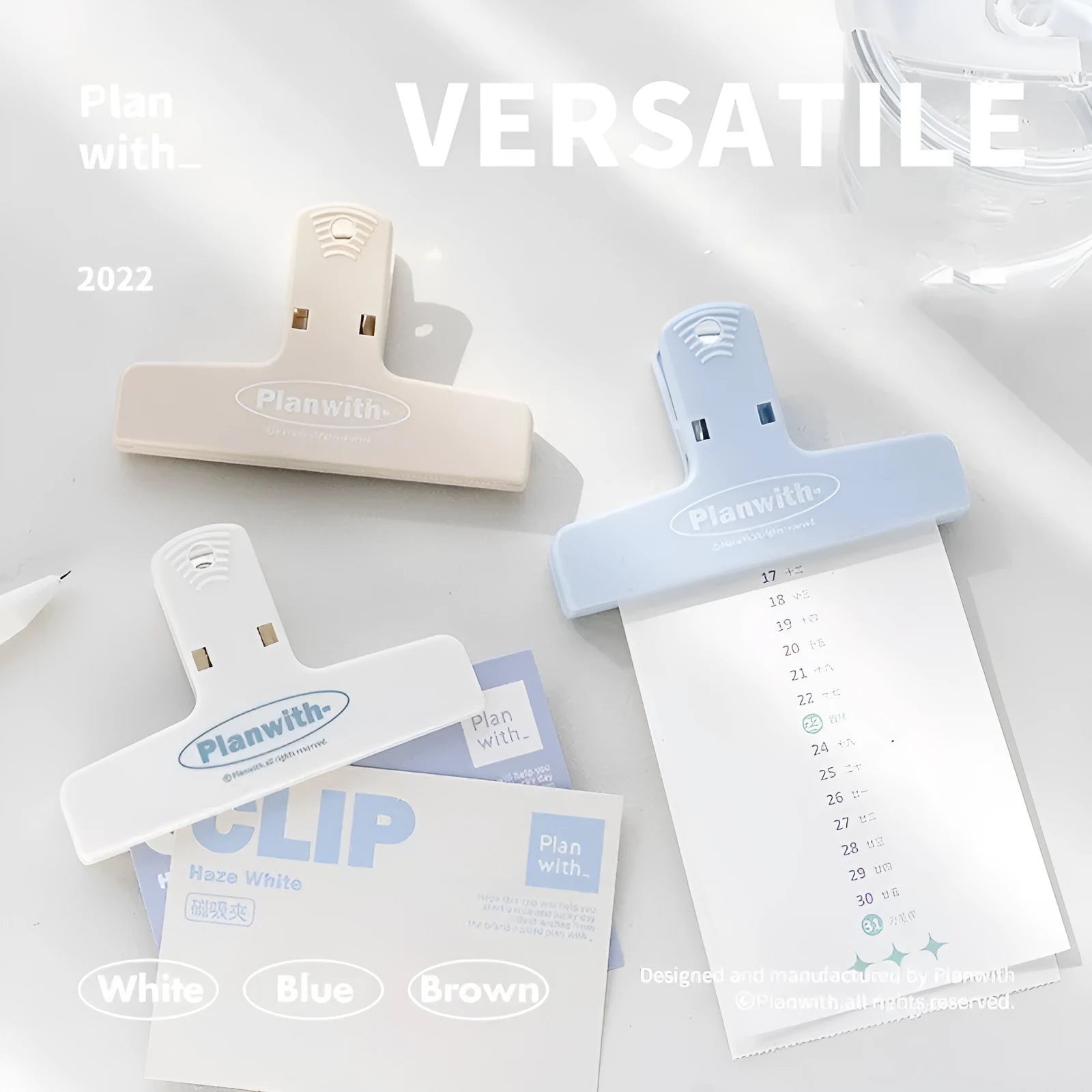 Haze Series magnetic bill clip for holding banknotes and papers in blue, brown, or white.