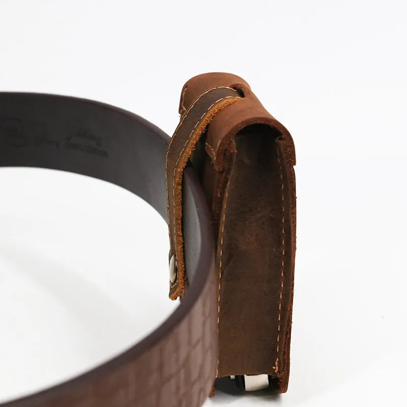Crazy horse leather key case in dark brown, 7cm by 11.5cm, compact key organiser