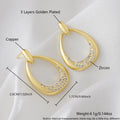 Women's yellow gold geometric drop earrings with copper electroplated finish measuring 2.6cm by 1.7cm