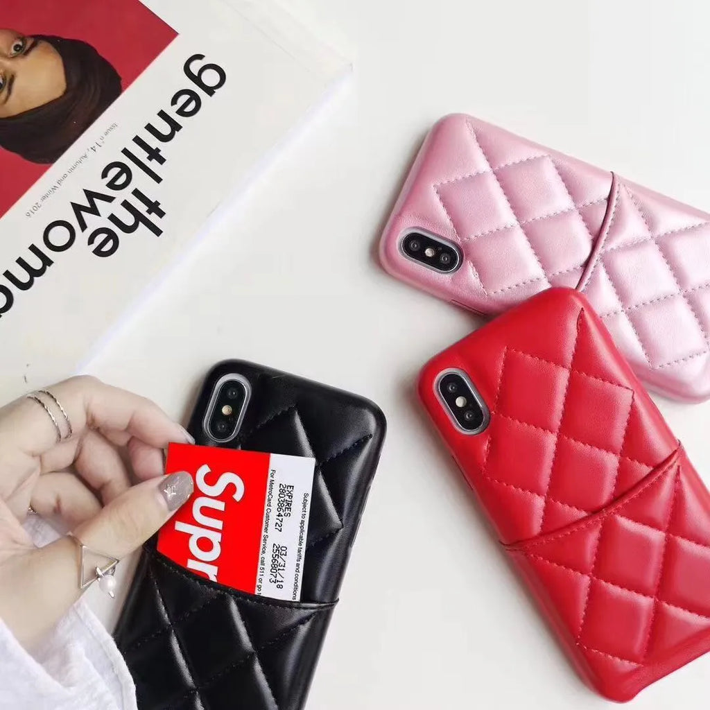Genuine leather phone case for Apple iPhone in black, pink and red colour options.