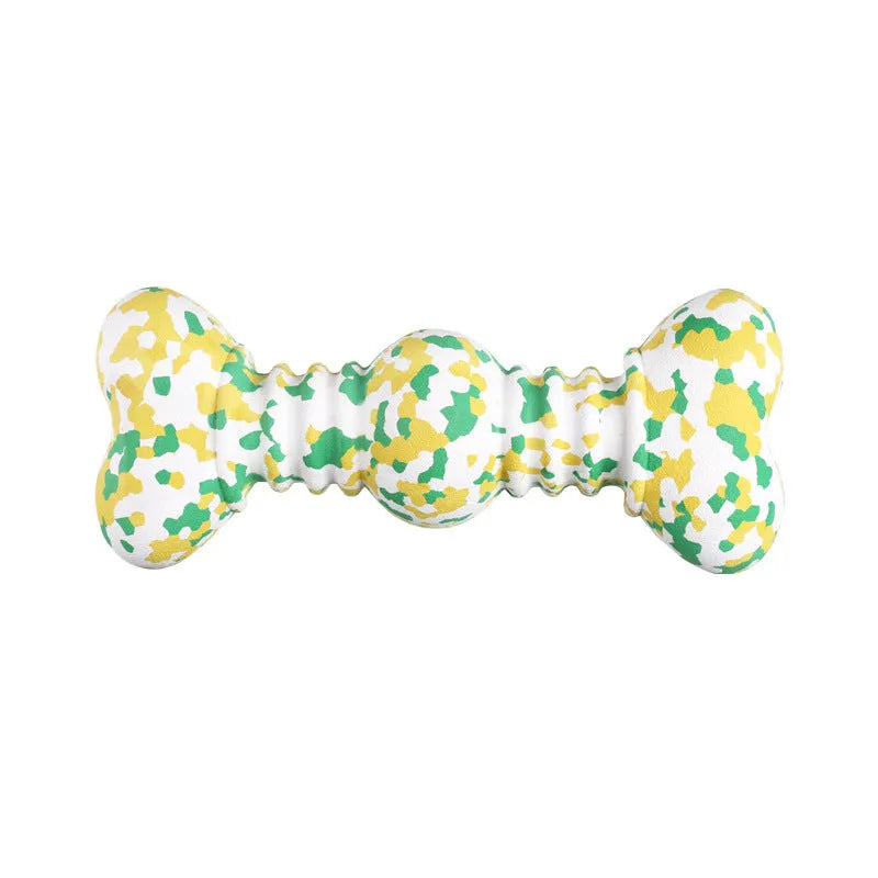 Green, white and yellow camouflage pattern natural rubber dog chew toy for large breeds