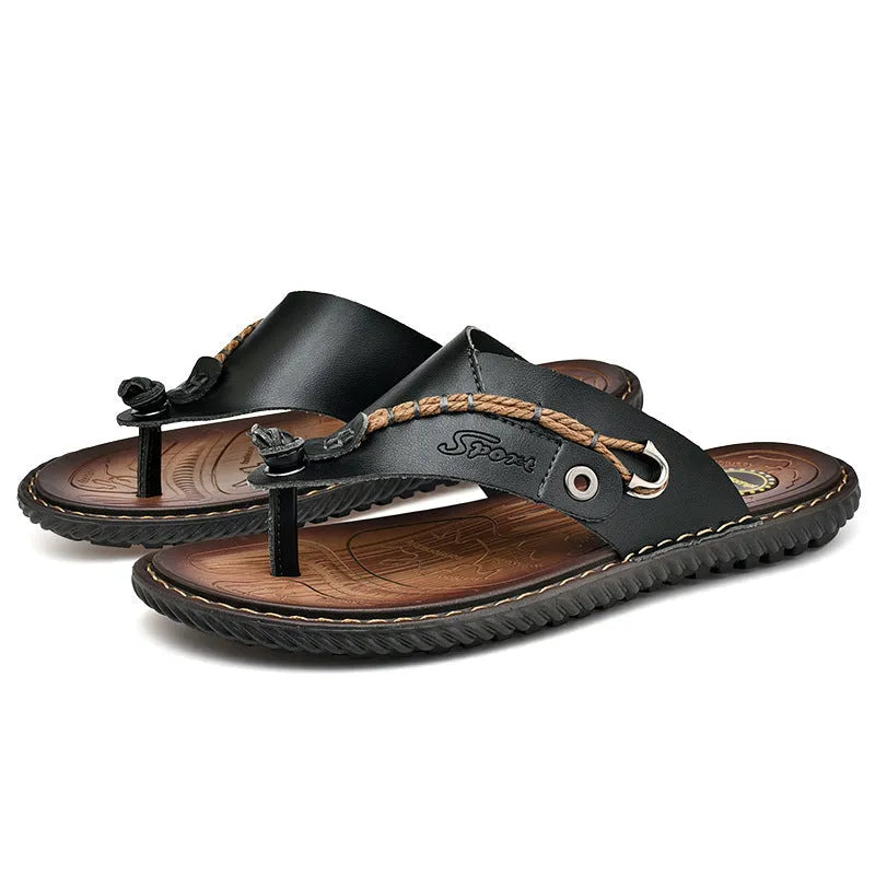 Men's black casual slippers with non-slip sole showing size range 38-47 options