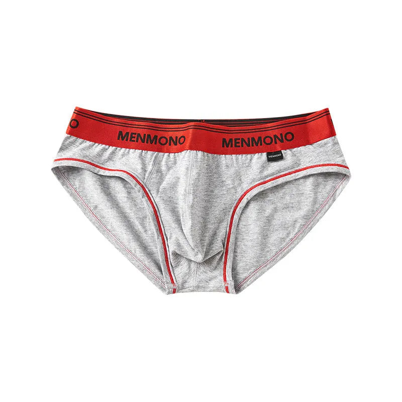 Men's low-waist cotton briefs shown in a two-tone colour combination, such as black with red trim.