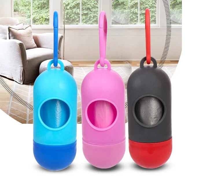 Pack of dog poop bags in six colours black blue green pink purple red sized 22.5x30cm for pet waste