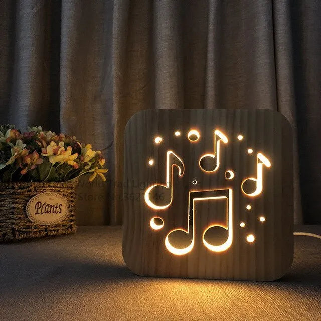Pine wood USB LED atmosphere light with warm white illumination and 19cm dimensions