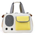 Yellow foldable canvas pet carrier backpack for cats and dogs with a single shoulder strap.