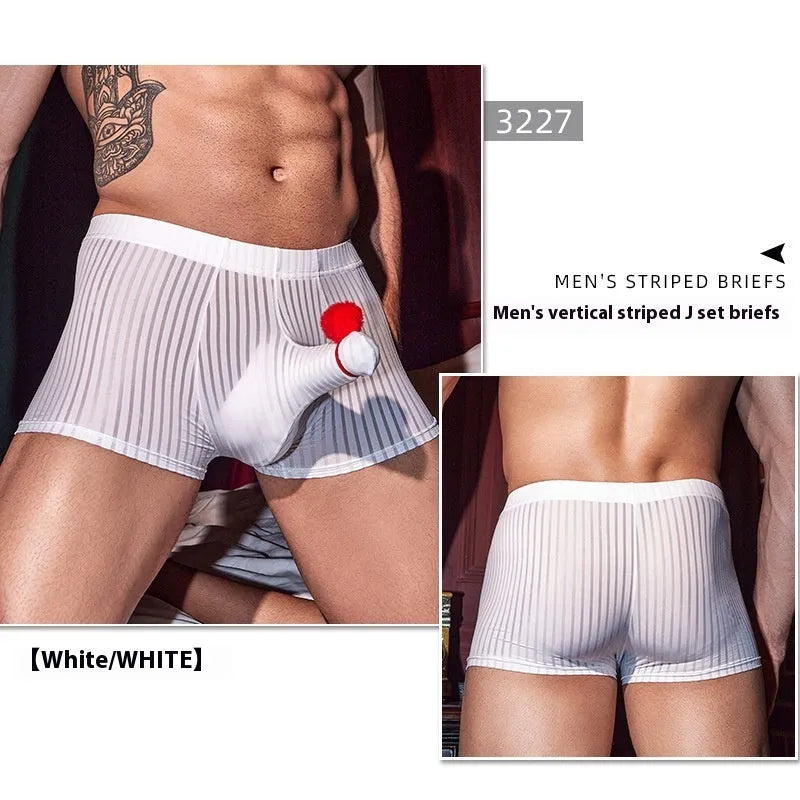 Men's striped nylon boxer briefs in black with vertical pattern design