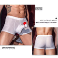 Men's striped nylon boxer briefs in black with vertical pattern design