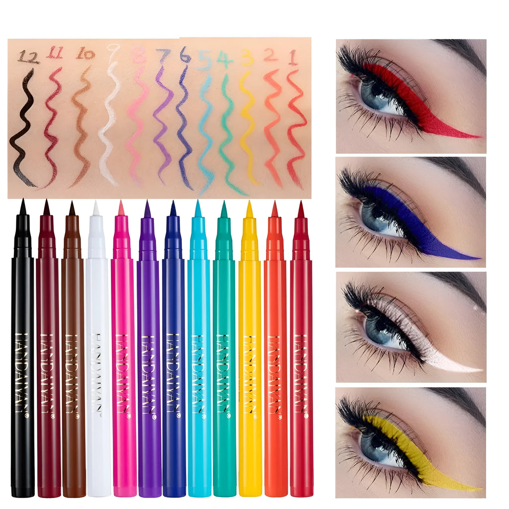 Matte liquid eyeliner set of 12 colours in waterproof formula for eye makeup