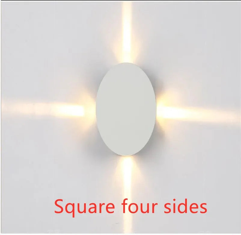 Modern square and round LED wall light with iron shade and aluminium frame