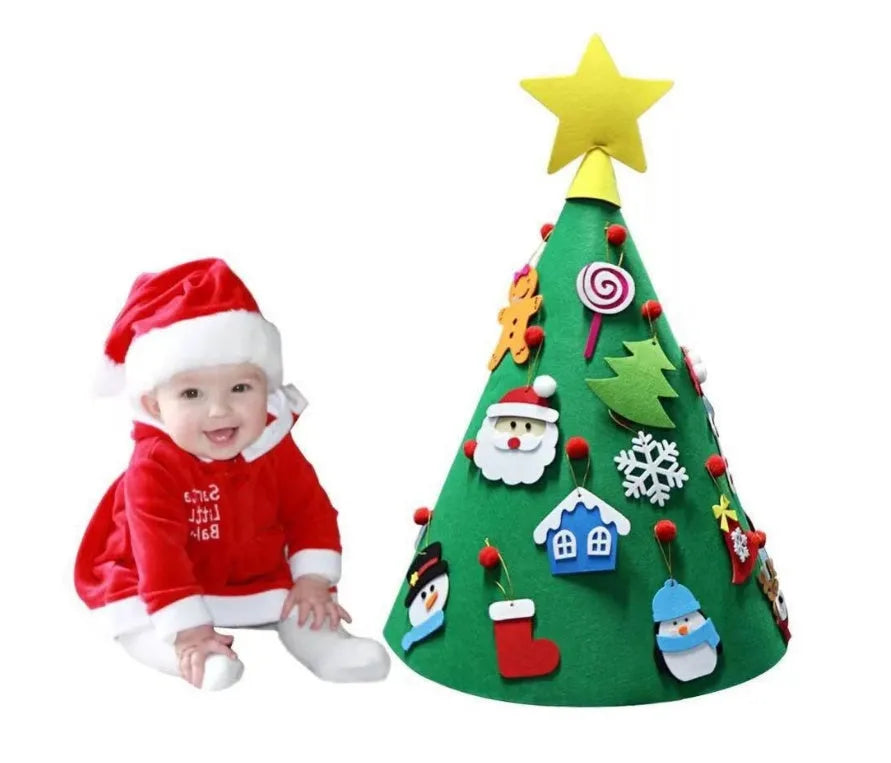 Felt Christmas tree three-dimensional pendant with colourful felt balls for DIY children's decoration, 50x60cm